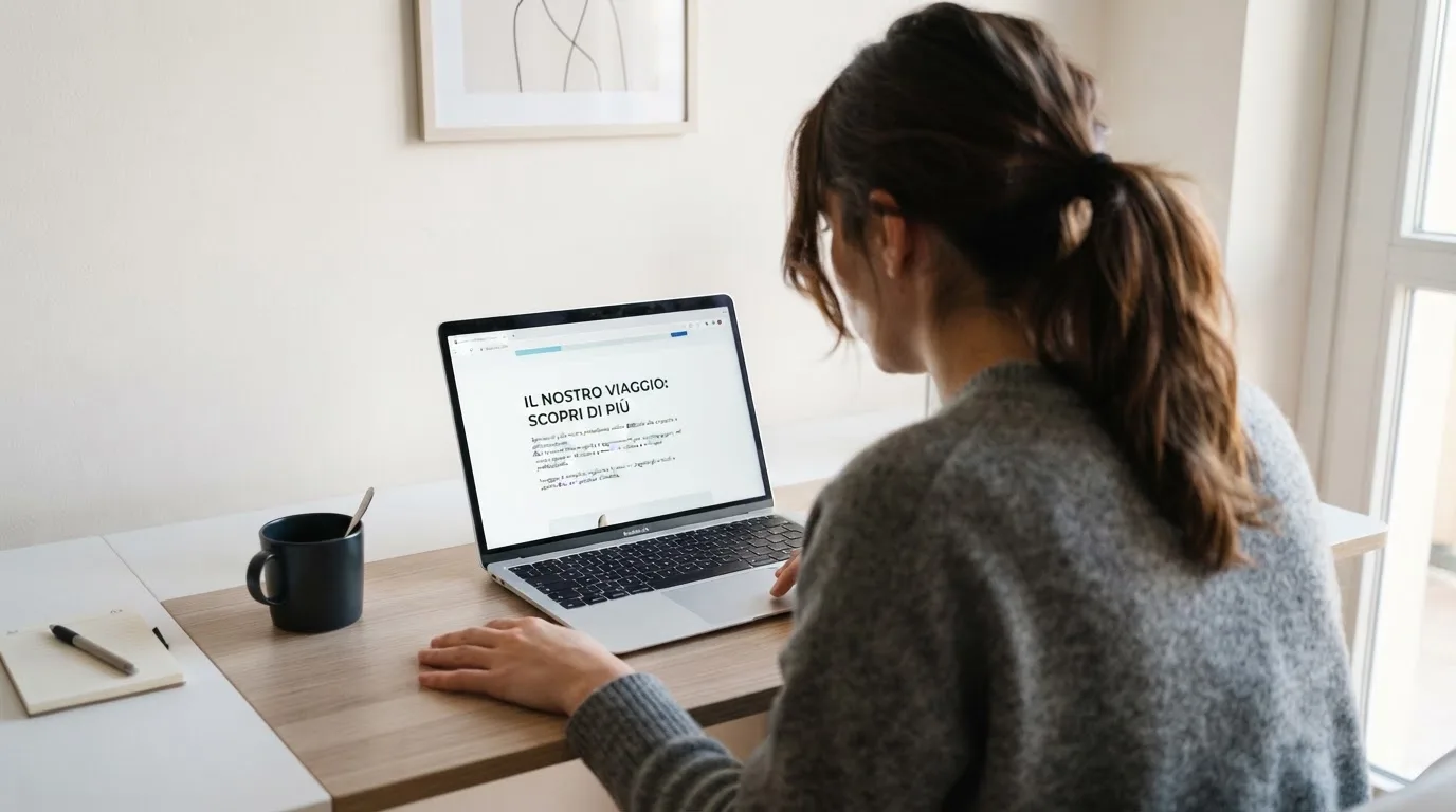 Persona davanti a un portatile che legge una pagina informativa sul gioco online in Italia — casino deposito minimo 1 euro