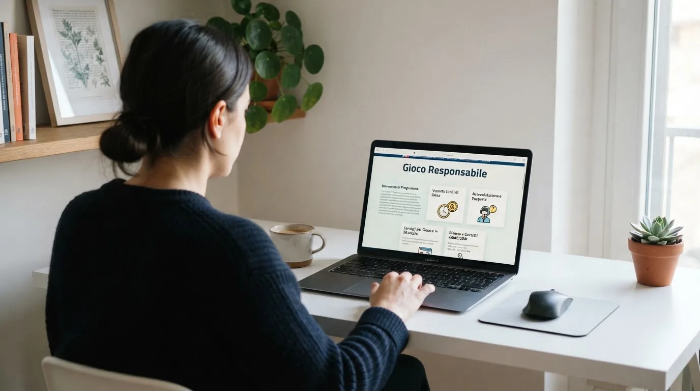 Persona davanti a un portatile che legge una pagina informativa sul gioco online in Italia — casinò non aams che accettano dogecoin