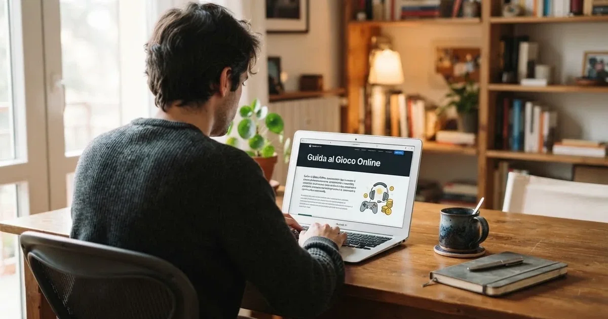 Persona davanti a un portatile che legge una pagina informativa sul gioco online in Italia — casino online con algoritmo unbiased