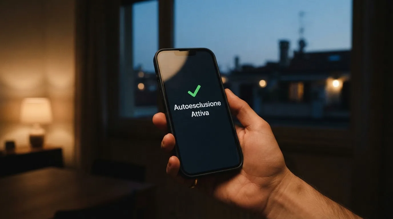 Mano che tiene uno smartphone accanto a una finestra, luce serale tranquilla — casino online con cie
