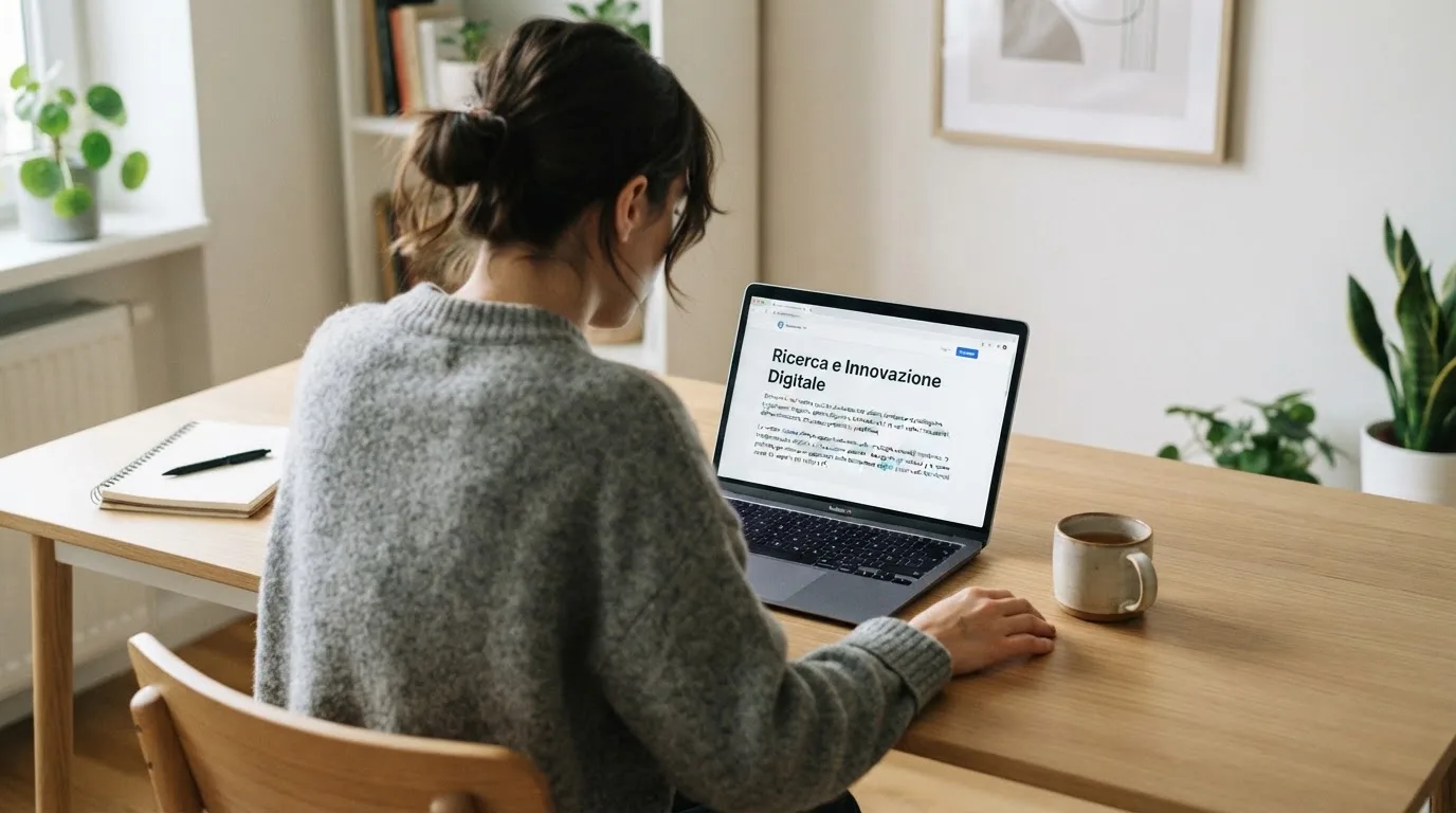 Persona davanti a un portatile che legge una pagina informativa sul gioco online in Italia — casino online con soldi finti