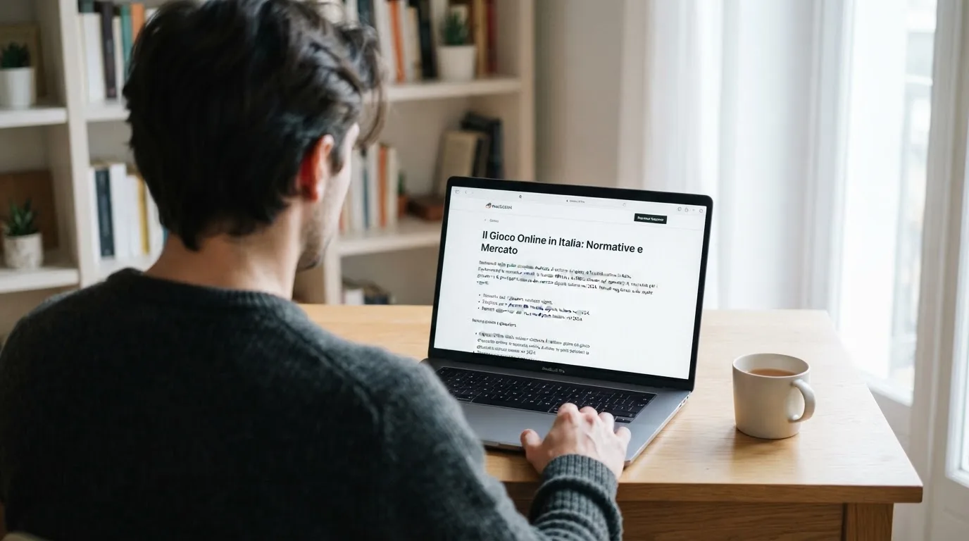 Persona davanti a un portatile che legge una pagina informativa sul gioco online in Italia — casino online senza registrazione
