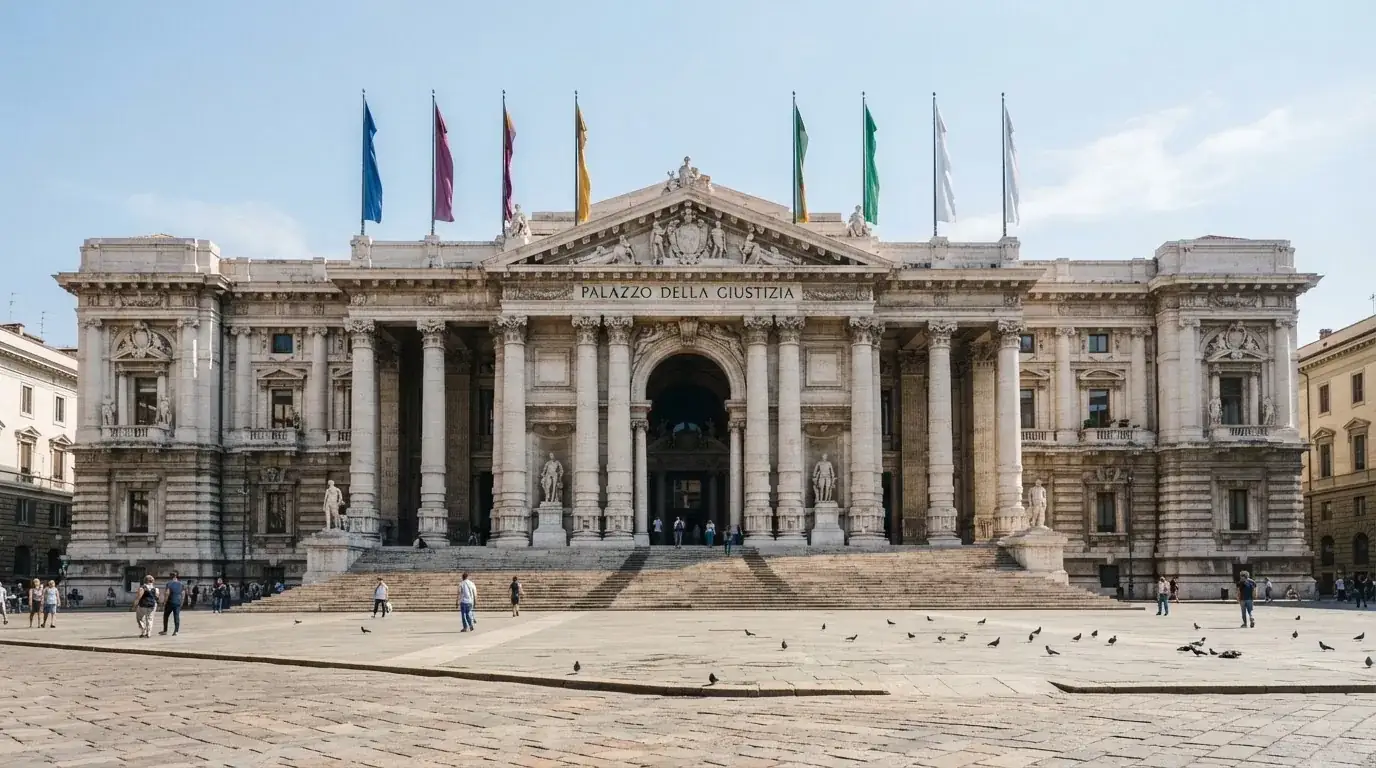Palazzo istituzionale con bandiere al vento in una piazza soleggiata — casino online senza registrazione